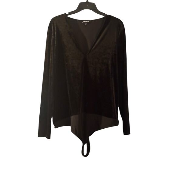 Express Bodysuit Black Velveteen XL Thong Style Long Sleeve Whimsy Goth - Picture 7 of 7